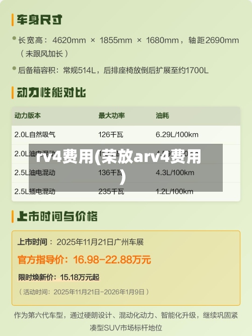 rv4费用(荣放arv4费用)-第2张图片