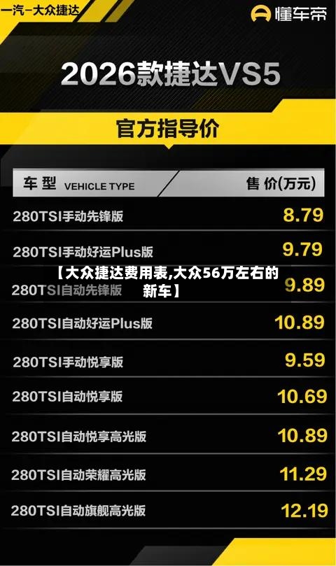 【大众捷达费用表,大众56万左右的新车】