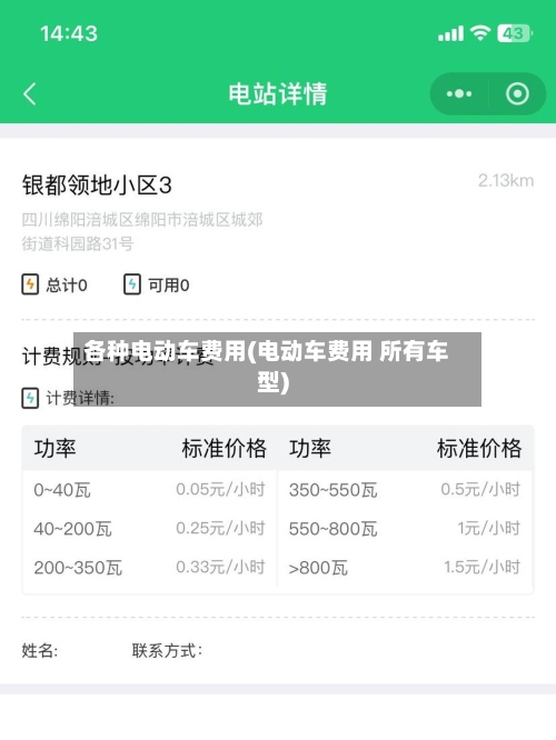 各种电动车费用(电动车费用 所有车型)