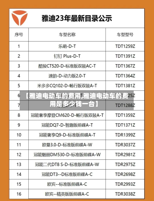 【雅迪电动车的费用,雅迪电动车的费用是多少钱一台】