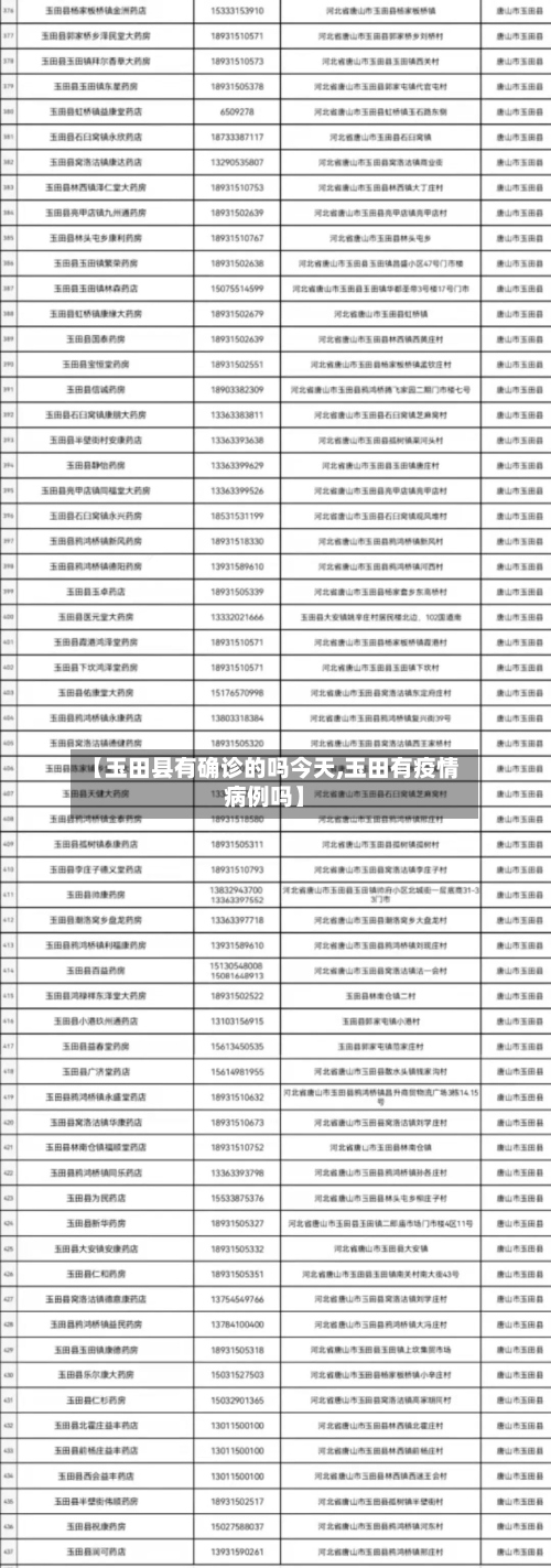 【玉田县有确诊的吗今天,玉田有疫情病例吗】