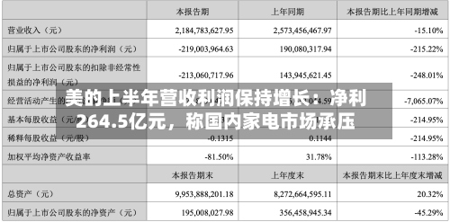 美的上半年营收利润保持增长：净利264.5亿元，称国内家电市场承压-第2张图片