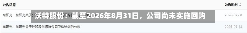 沃特股份：截至2026年8月31日	，公司尚未实施回购-第2张图片