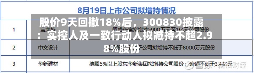 股价9天回撤18%后，300830披露：实控人及一致行动人拟减持不超2.98%股份-第2张图片