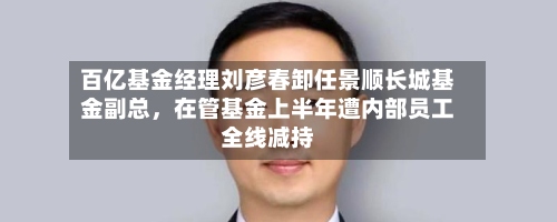 百亿基金经理刘彦春卸任景顺长城基金副总，在管基金上半年遭内部员工全线减持-第2张图片