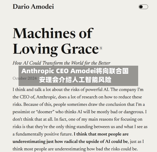 Anthropic CEO Amodei将向联合国安理会介绍人工智能风险-第3张图片