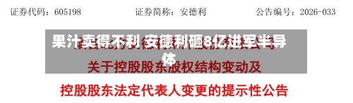 果汁卖得不利 安德利砸8亿进军半导体