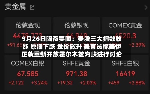 9月26日隔夜要闻:美股三大指数收涨 原油下跌 金价微升 美官员称美伊正就重新开放霍尔木兹海峡进行讨论-第1张图片