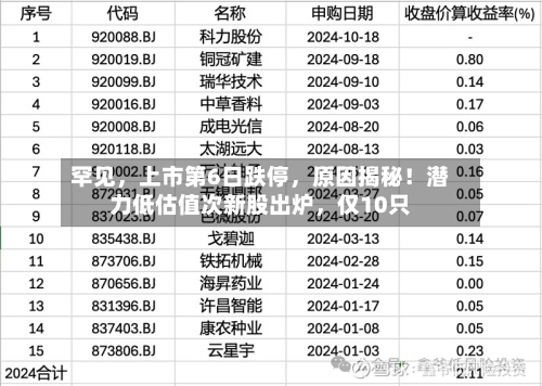 罕见，上市第6日跌停，原因揭秘！潜力低估值次新股出炉，仅10只