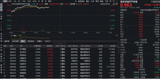 GPT-6登场，如何利好软件开发？华宝基金软件开发ETF（159036）标的指数涨超4%，四方精创、英方软件20CM涨停